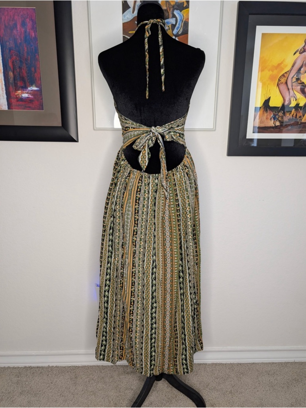 Bohemian Halter Maxi Dress in Green and Gold - Picture 2 of 3